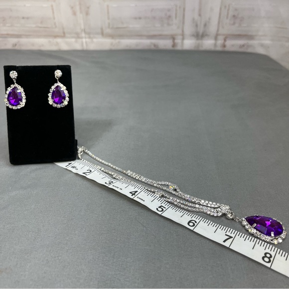 Prom/Special Occasion Necklace and Earrings, Purple - Picture 8 of 12